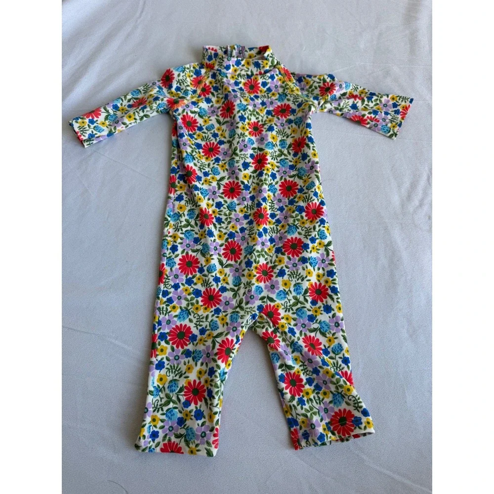 Baby Boden Floral Sun Safe Swimsuit Long Sleeve Rash Guard 12-18M UPF 40+ Daisy